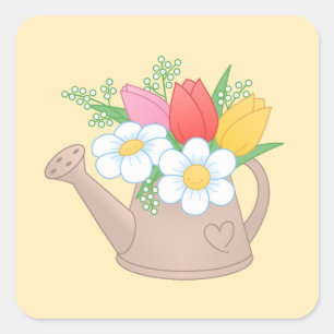 Garden Watering Dose mit Blume Quadratischer Aufkleber