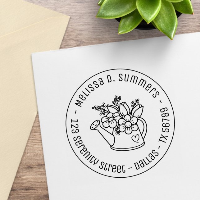 Garden Watering Kann Blume Runde Adresse 3 Gummistempel (Von Creator hochgeladen)