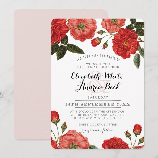 GARDEN WEDD INVITE Chic rote Rosen Blume Einladung (Vorne/Hinten)
