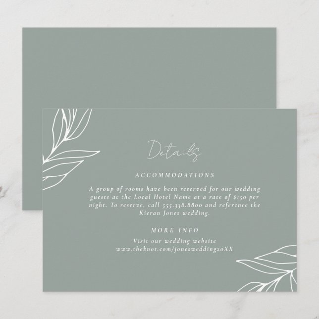 Garden Wedding Botanisches Leaf Details Begleitkarte (Vorne/Hinten)