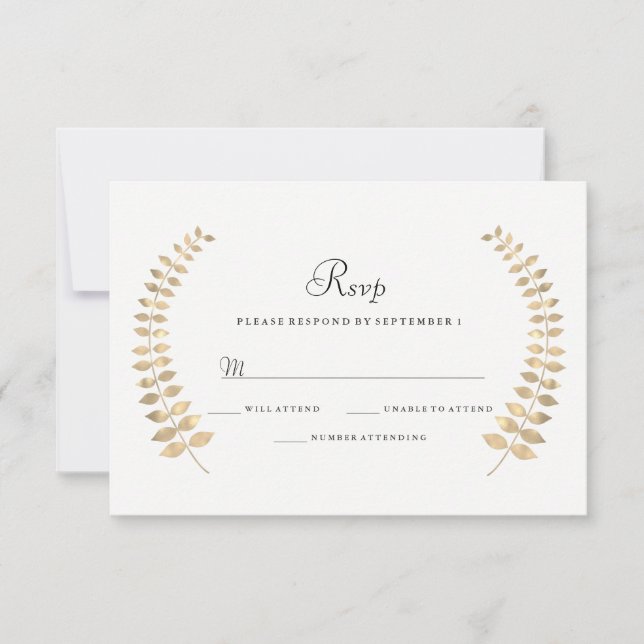 Garden Wedding Golden Leaf Wreath UAWG RSVP Karte (Vorderseite)