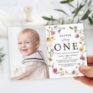 Garden Wildblume 1. Geburtstag Foto Einladung