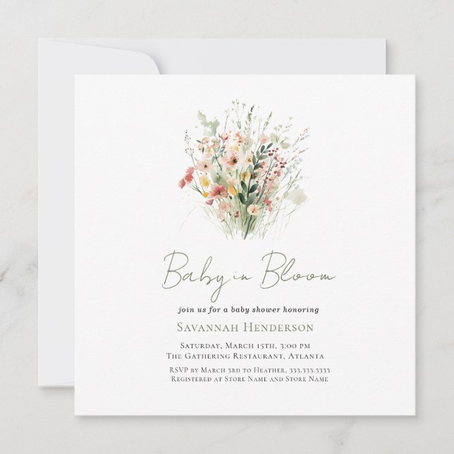 Garden Wildblume Baby in Bloom Baby Dusche Einladung (Vorderseite)