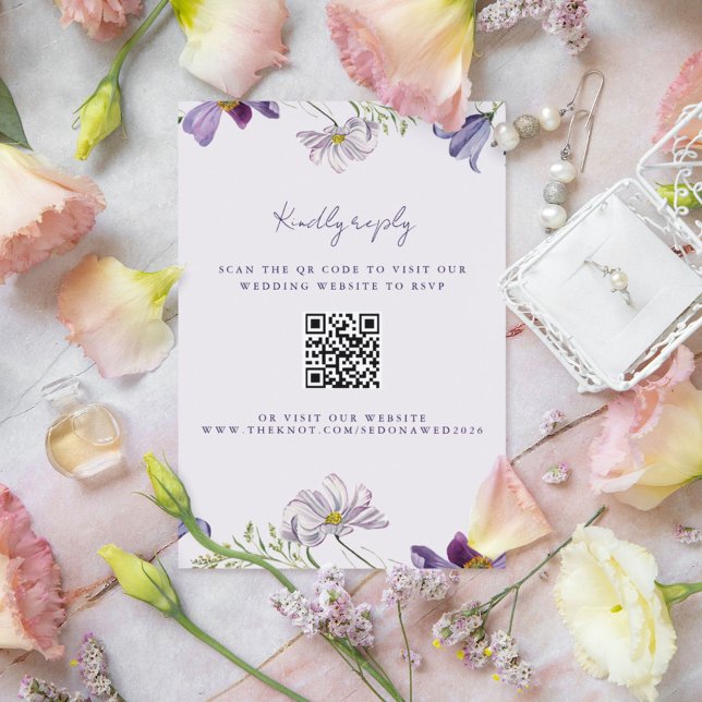 Garden Wildblume Lila Wedding QR Code UAWG Begleitkarte (Garden Wildflower Purple Wedding QR Code RSVP Enclosure Card)