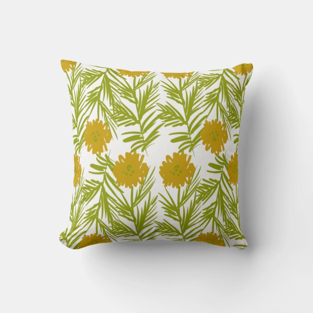 Garden Yellow Abstrakt Florals Handgezeichnet Kissen (Vorderseite)