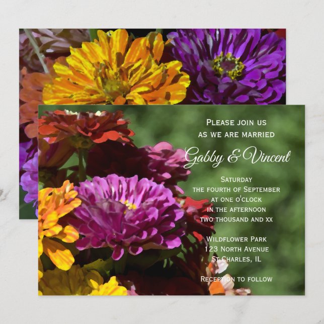 Garden Zinnia Blume Hochzeit Einladung (Vorne/Hinten)