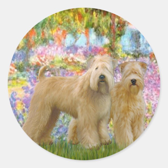 Garden - Zwei Wheaten Terriers Runder Aufkleber (Vorderseite)