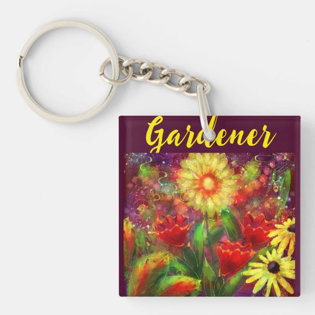 Gardener Floral Blume Malerei Abstrakt Art Rot Schlüsselanhänger (Vorderseite)