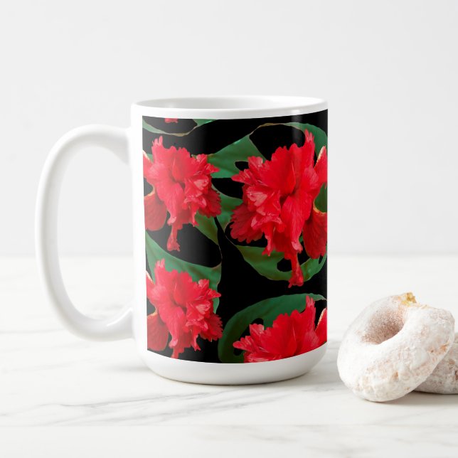 Gardener Hibiskus Monstera Muster Black Kaffeetasse (Mit Donut)