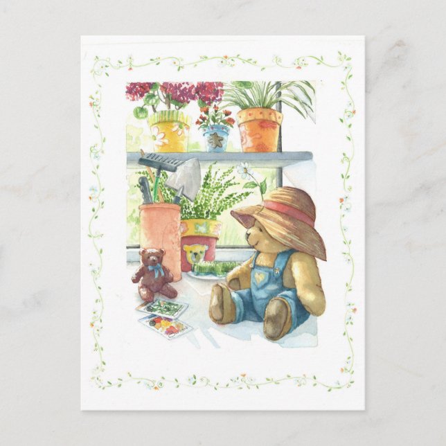 Gardener Teddy Bear Postkarte (Vorderseite)