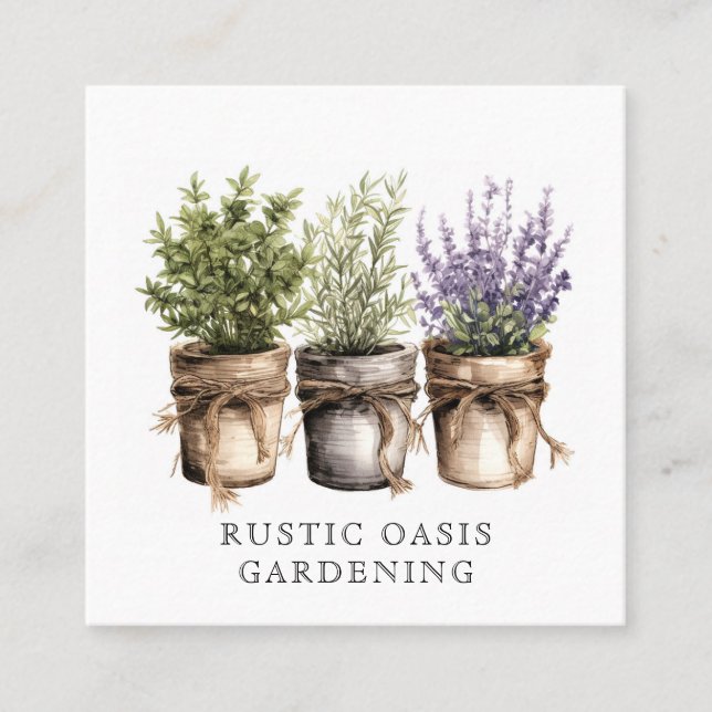 Gardener Wasserfarbe Rustikale Pflanze Blume Quadratische Visitenkarte (Vorderseite)