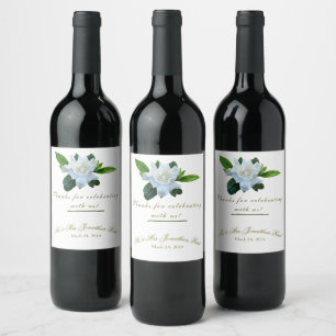 Gardenia Greenery Full Bloom Wedding Weinetikett