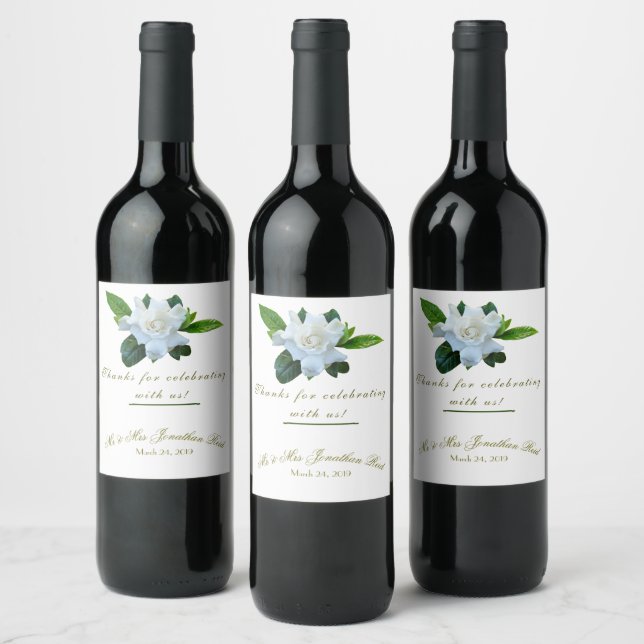 Gardenia Greenery Full Bloom Wedding Weinetikett (Flaschen)