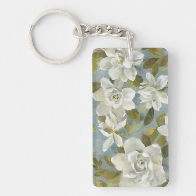 Gardenias auf Schiefer-Blau Schlüsselanhänger (Vorderseite)