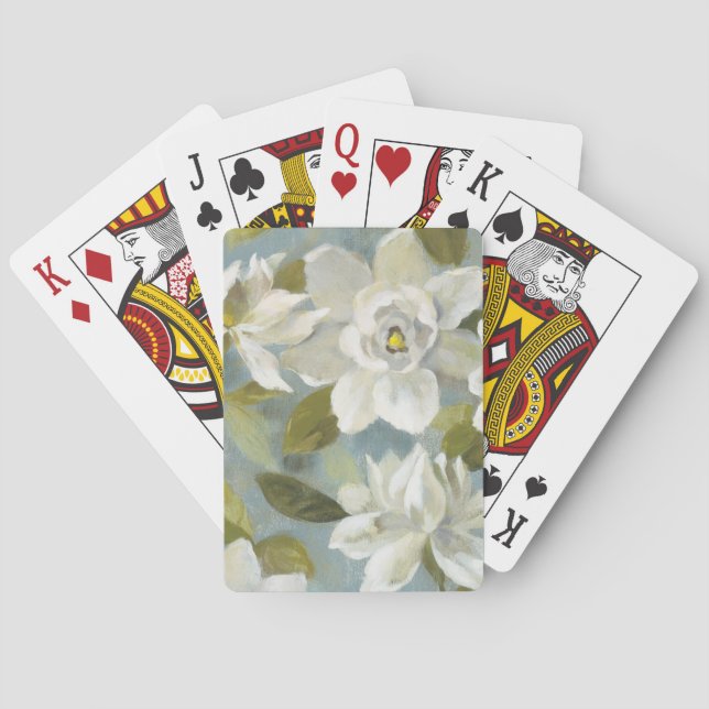 Gardenias auf Schiefer-Blau Spielkarten (Rückseite)