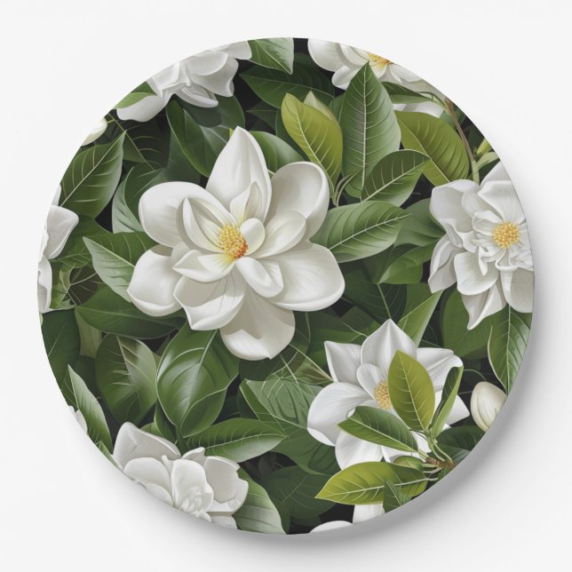 Gardenien-Blumen-Geschenkpapier Pappteller (Vorderseite)