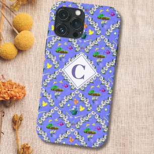 Gardening Blue Passionsblumen-Muster-Monogramm Case-Mate iPhone Hülle