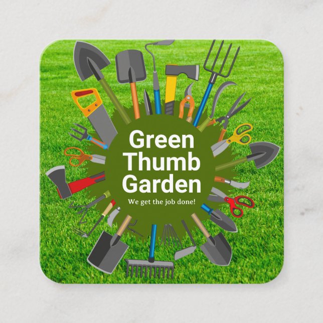 Gardening Tools Variety | Green Grass Quadratische Visitenkarte (Vorderseite)