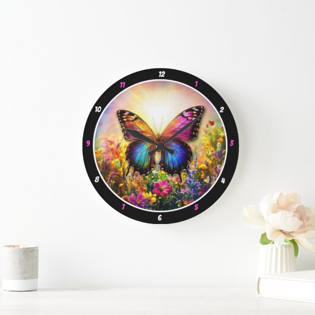 Garden's Embrace" - Lebhafter Schmetterling Große Wanduhr (Zuhause)