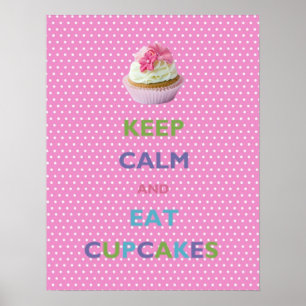Gardez le calme et mangez des gâteaux Poster Pois 