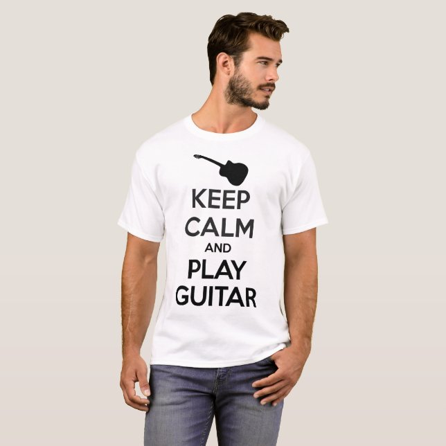 Gardez le T-shirt de blanc d'hommes de guitare de (Devant entier)