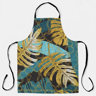Gardinen aus Gold, tropische Blätter. Schürze