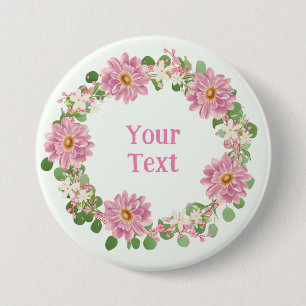 Gardinen-Inspirierter Pink- und Weißblütenpin Button
