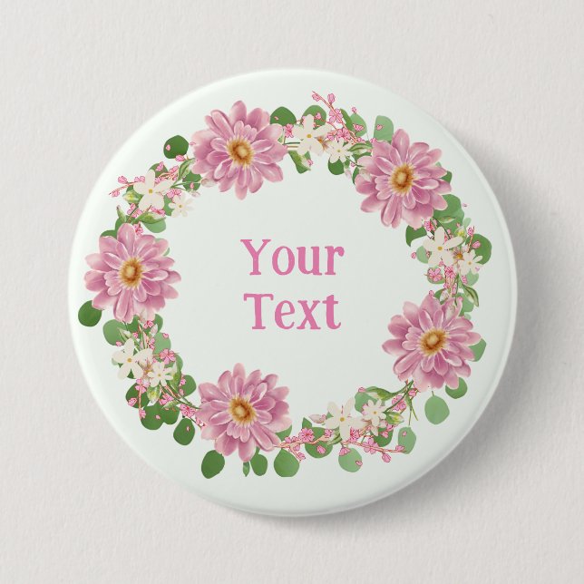 Gardinen-Inspirierter Pink- und Weißblütenpin Button (Vorderseite)