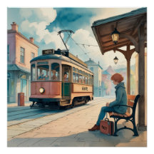 Gare de l'Espoir – Affiche de tramway à l'aquarell