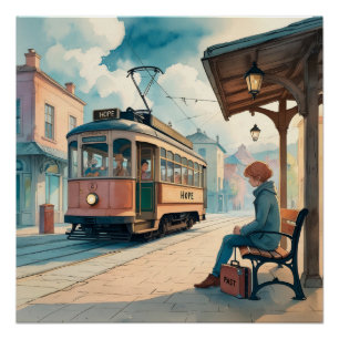 Gare de l'Espoir – Affiche de tramway à l'aquarell
