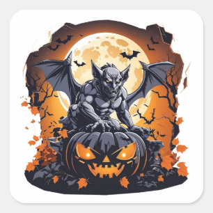 Gargoyle auf einem Halloween-Kürbis Quadratischer Aufkleber