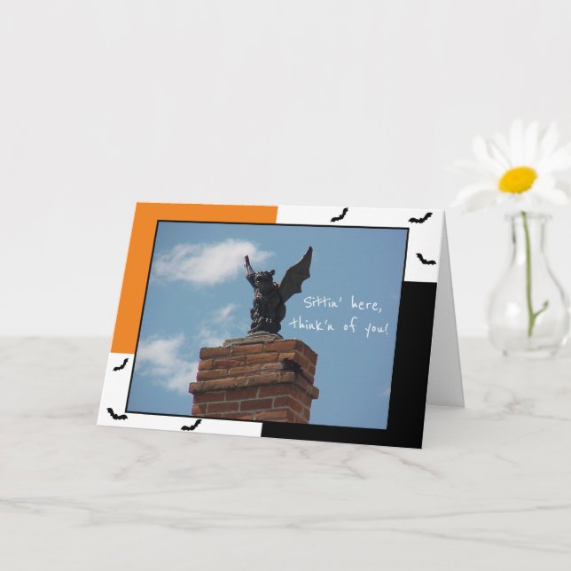 Gargoyle Bats Funny Carte d'Halloween (Petite plante)