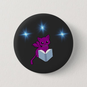 Gargoyle Cat/ Winged Cat Reading Button