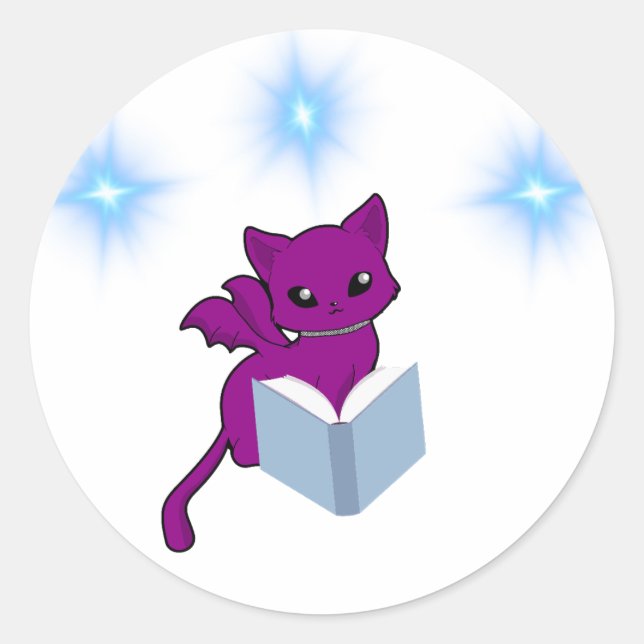 Gargoyle Cat/ Winged Cat Reading Runder Aufkleber (Vorderseite)