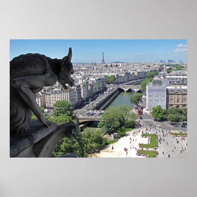 Gargoyle der Notre-Dame Uhren über Paris Poster (Vorne)