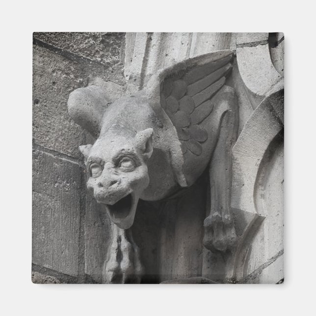 Gargoyle gothique ailé Magnet Carré noir et blanc (Devant)