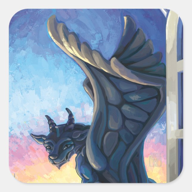 Gargoyle Guardian Quadratischer Aufkleber (Vorderseite)