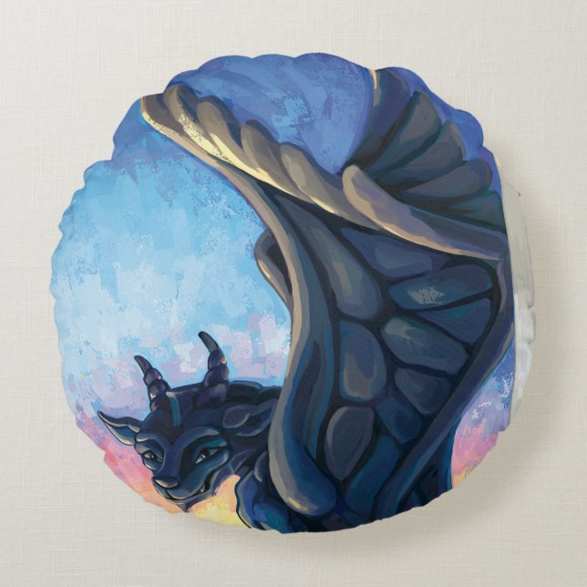 Gargoyle Guardian Rundes Kissen (Vorderseite)