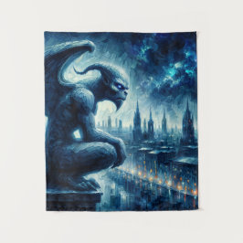 Gargoyle in gotischer Stadt nachts Wandteppich