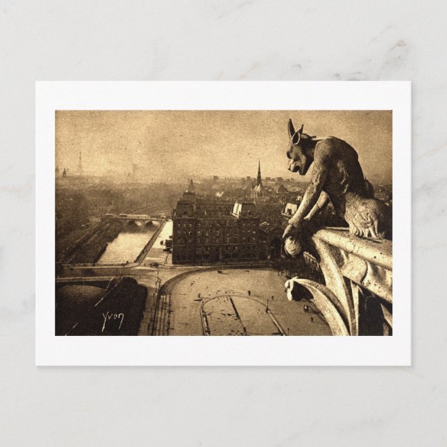 Gargoyle Notre Dame, Paris Frankreich 1912 Vintag Postkarte (Vorderseite)