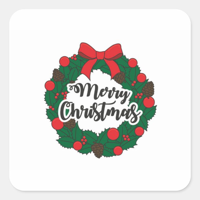 Garland Merry Christmas Quadratischer Aufkleber (Vorderseite)