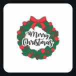 Garland Merry Christmas Quadratischer Aufkleber<br><div class="desc">Christmas Garland Xmas Ornament, Candy Green Circle Decor , Pine Ribbbon Art Holly, Text Vintage Light Lettering , Gift Tree Party Decorance , December Einladung Border Frame, Banner Year Happy Holiday Merry Decerror, </div>