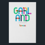 Garland Texas Mitte Jahrhundert, Pop Art, Künstlicher Leinwanddruck<br><div class="desc">Garland Texas klassische Retrostil aus dem 60er 70er und 80er. Helle Primärfarben im abstrakten Kunststil des 20. Jahrhunderts mit einfachen geometrischen Elementen. Vintage Pop Kunst. Einfach fett,  trage deine Heimatstadt laut aus.</div>