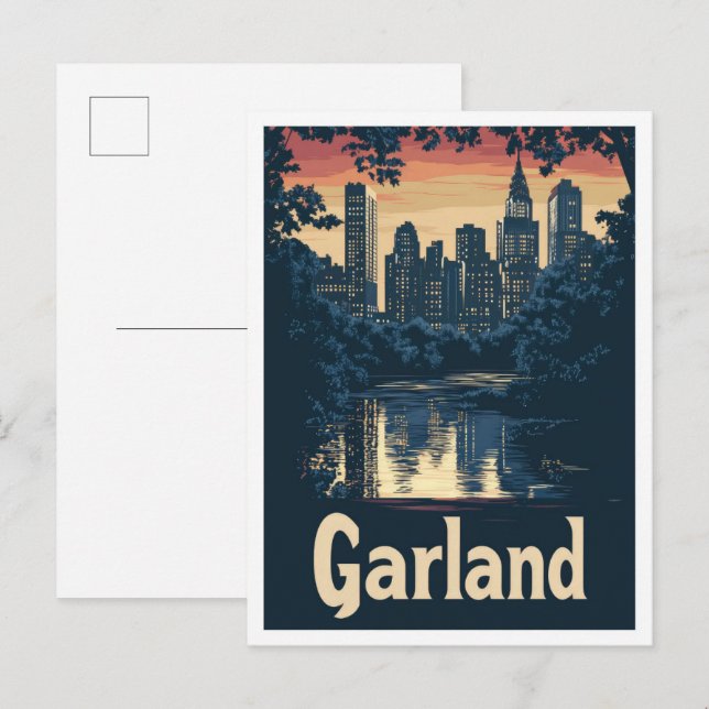 Garland Texas USA Art Vintage Travel Illustration Postkarte (Vorne/Hinten)