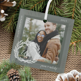 Garland Wreath Couple Monogram Foto Christmas Ornament Aus Glas