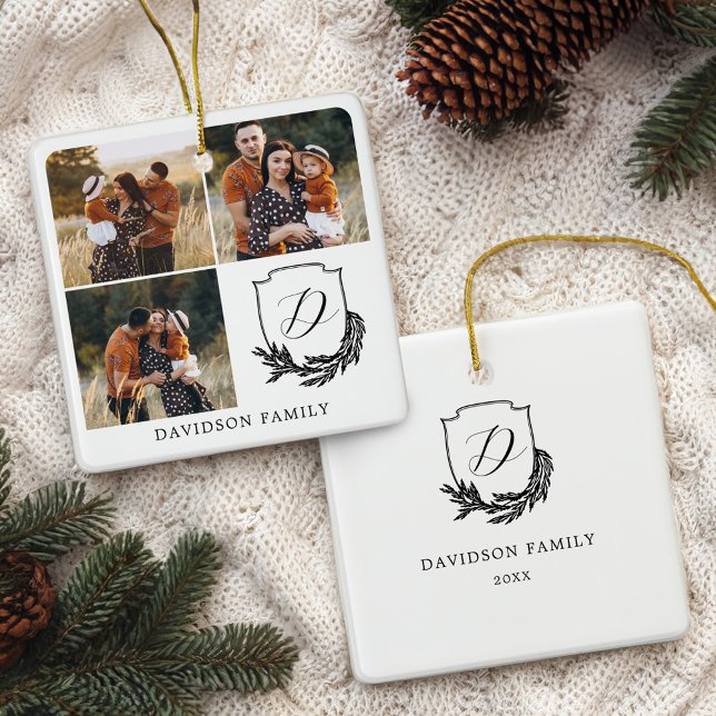 Garland Wreath Monogram Family Foto Gallery Black Keramikornament (Garland Wreath Monogram Family Photo Gallery Black Ceramic Ornament)