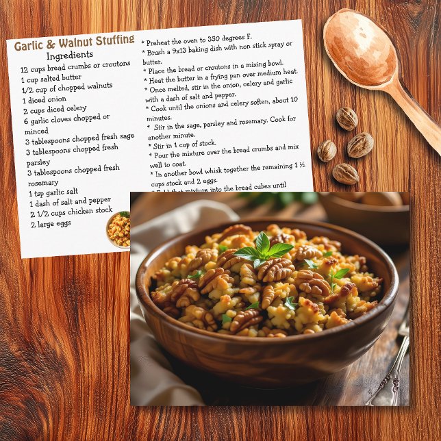 Garlic and Walnut Stuffing Recipe Card Postkarte (Von Creator hochgeladen)