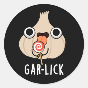 Garlick Funny Garlic Herb Pun Dark BG Runder Aufkleber