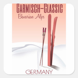 Garmisch Classic, Bayerische Alpen Ski-Plakat Quadratischer Aufkleber