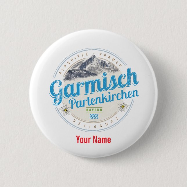 Garmisch Partenkirchen Bayern Vintage Alpen Button (Vorderseite)